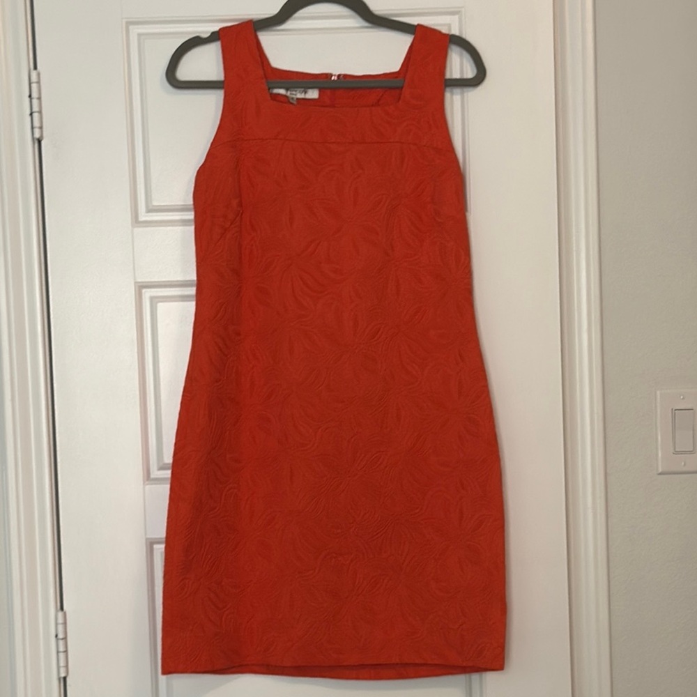 Evan Picone Orange Sheath Mini Dress Square Neck Sleeveless